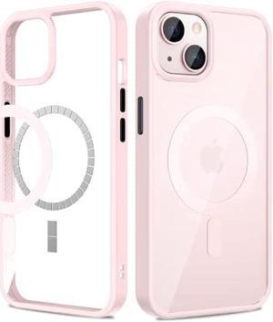 VEGO for iPhone 13 & iPhone 14 Magnetic Case with Built in Magnets, Clear Hard PC Back + Soft TPU Frame Slim Resist Scratches Shockproof Bumper Case for iPhone 13/iPhone 14 6.1 - Rose Pink