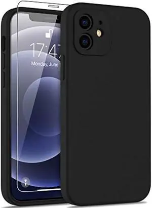 DEENAKIN Compatible with iPhone 12 Case with Screen Protector,Enhance Camera Protection,Soft Flexible Silicone Gel Rubber Bumper Cover,Slim Fit Protective Phone Case 6.1 for Women Girls Black