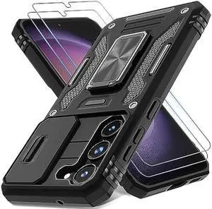 DEERLAMN for Samsung Galaxy S23 Case with Slide Camera Cover+Screen Protector(2 Packs),[Magnetic Kickstand] [Camera Protection] Military Grade Shockproof Heavy Duty Protective Cover-Black