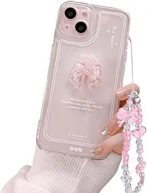Ownest Compatible for iPhone 13 Cute 3D Pink Bowknot Slim Clear Aesthetic DesignWomen Teen Girls Camera Lens Protection Phone Cases Cover