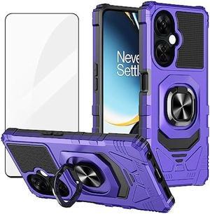 Ailiber Case for One Plus Nord N30 5G, 1Plus Nord N30 5G Phone Case with Screen Protector, Ring Kickstand for Magnetic Car Mount, Heavy Duty Shockproof Rugged Protective Cover for 1+ N30-Purple