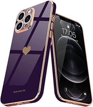 Teageo for iPhone 12 Pro Max Case for Women Girl, Cute Love-Heart Luxury Bling Soft Back Cover, Raised Camera Protection Bumper, Silicone Shockproof Phone Case for iPhone 12 Pro Max, Dark Purple