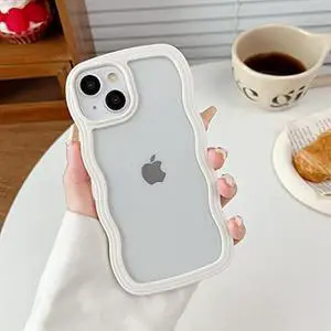 XIZYO for iPhone 13 Case iPhone 14 Case, Curly Wave Frame Cute Phone Case Clear Wavy Aesthetic Phone Case for Women Girls Slim Soft TPU Shockproof Protective Bumper Case, White