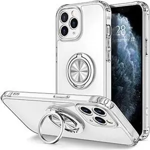 Hython Case for iPhone 11 Pro Max Case with Ring Stand [360° Rotatable Ring Holder Magnetic Kickstand] [Support Car Mount] Transparent Hard PC Cover Shockproof Protective Phone Case, Clear