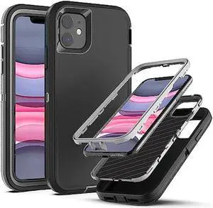 YmhxcY for iPhone 11 Case Shockproof Dropproof Dust-Proof Drop Proof 3-Layer Durable Phone Case Heavy Duty Protection Phone Case Cover for Apple iPhone 11 6.1 Black and Grey