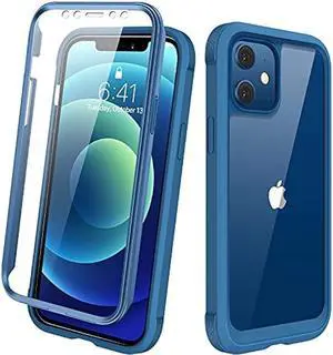 Diaclara Designed for iPhone 12/12 Pro Case, Full Body Rugged Case with Built-in Touch Sensitive Anti-Scratch Screen Protector, Soft TPU Bumper Case for iPhone 12/12 Pro 6.1 (Blue and Clear)