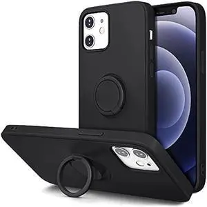 Hython Case for iPhone 12 Case & iPhone 12 Pro Case with Ring Stand, 360° Rotatable Ring Holder Magnetic Kickstand, Shockproof Rubber Protective Phone Case Cover with Inner Microfiber Lining, Black