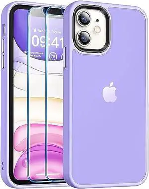 CANSHN Matte Designed for iPhone 11 Case with 2-Pack Screen Protector [Square Edges] [Silky Smooth Touch] Translucent Hard Back Shockproof Protective Phone Case for iPhone 11 6.1 inch - Light Purple