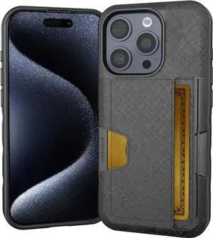 Smartish® iPhone 15 Pro Wallet Case - Wallet Slayer Vol. 2 [Slim + Protective] Credit Card Holder w/Kickstand - Drop Tested Hidden Card Slot Compatible w/Apple iPhone 15 Pro - Black Tie Affair