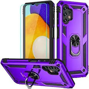 Galaxy A13 4G Case, Samsung A13 4G Case with HD Screen Protector, Androgate Military-Grade Ring Holder Kickstand Car Mount 15ft Drop Tested Cover Phone Case for Samsung Galaxy A13 4G, Purple