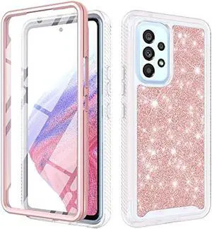 TJS Compatible for Samsung Galaxy A53 5G Case, with [Built-in Screen Protector], Full-Body Drop Protector Cover Glitter Bling Cute Girls Women Design Hybrid Phone Case (Rose Gold)