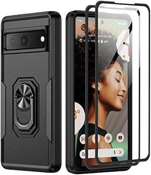 Niecase for Google Pixel 6A 5G Case with Screen Protector, Military Grade Dual Layer Heavy Duty Shockproof Full Body Protective Phone Cover, Built in Rotatable Magnetic Ring Holder for 6A (Black)
