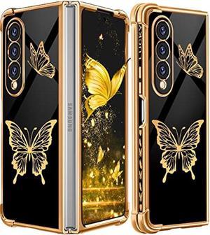 Coralogo for Galaxy Z Fold 4 Case Butterfly for Women Girls Girly Pretty Phone Cases Cute Black and Gold Plating Butterflies Design Aesthetic Luxury Cover for Samsung Galaxy Z Fold 4 5G 2022 76