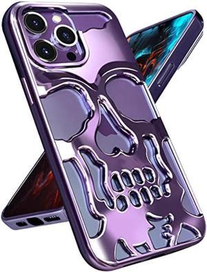 Lotadilo for iPhone 14 Pro Max Phone Case for Men, Women Cool Skull Skeleton Funny Gothic Hollow Halloween Cases for Boy Girls, Hollowed Designer Plated Shockproof Cover for iPhone 14 Promax Purple