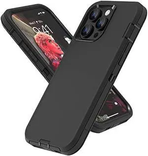 Case Compatible with iPhone 14 Pro Max, Heavy Duty Protective Black Phone Case, Full Body Shockproof Durable Silicone Rubber with Hard PC Rugged Sturdy Phone Cover for 14 Pro Max 6.7 Inch. (Black)