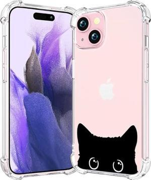 CCFUNCASE Cute Case Compatible with iPhone 15 Clear for Women  Rugged Phone Case Funda Protector Protectores Cover Skin para Compatible with iPhone 15 Kawaii Lovely Cat Black