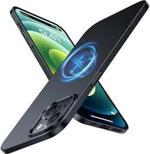 TORRAS Magnetic Slim Fit for iPhone 15 Case, Compatible with MagSafe, Ultra Thin Case for iPhone 15 Case, Matte Hard PC Velvety Touch & Anti-Scratch Protective Cover for iPhone 15 Phone Case, Black