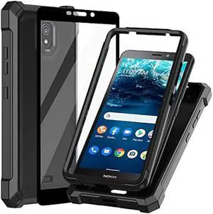 Ailiber for Nokia C100 Phone Case, Nokia C100 Case with Screen Protector, 2 Layer Structure Protection, Shock-Absorbing Corners TPU Bumper, Heavy Duty Full Body Protective Cover for Nokia C100-Black