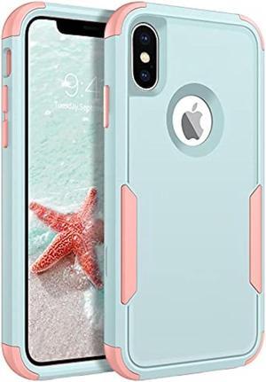 BENTOBEN iPhone X Case, iPhone Xs Case, 3 in 1 Heavy Duty Rugged Hybrid Hard PC Soft TPU Bumper Shockproof Non-Slip Protective Cases Cover for iPhone X (2017) / iPhone Xs (2018) 5.8 Inch, Green/Pink