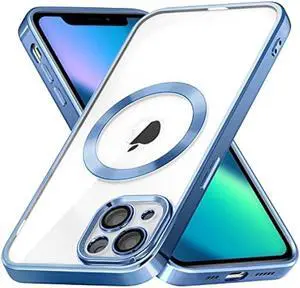 ZCDAYE Case for iPhone 13, iPhone 13 Phone Case Compatible with Wireless Charging,Blue Edge Electroplated Transparent Soft TPU Shockproof Case Cover for iPhone 13(6.1 inches) - Blue
