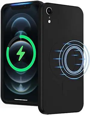 UEEBAI Liquid Silicone Wireless Charging Phone Case for iPhone XR, Built-in Magnets Compatible with MagSafing Faster Charging Slim Fit Soft Microfiber Cover - Black