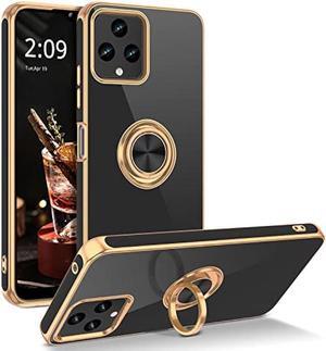 GUAGUA Compatible with T-Mobile REVVL 6/6X 5G Case 2022 with 360° Ring Holder Kickstand Magnetic Car Mount Supported Slim Soft TPU Shockproof Protective Edge Plating Case for REVVL 6/6x 5G, Black