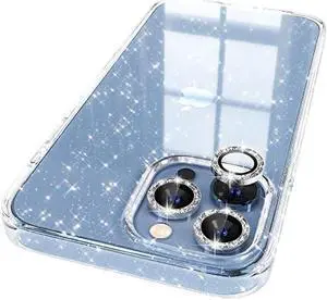 Choiche Compatible iPhone 13 Pro Max Case Cute, Women Clear Glitter Bling Sparkly Case, [3 x Diamond Camera Lens Protectors] [Non-Yellowing Shockproof Protective Cover] 6.7-inch (Glitter Clear)