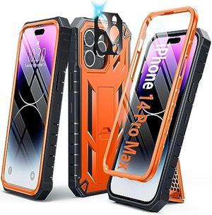FNTCASE for iPhone 14-Pro-Max Phone Case : Built-in Kickstand - Heavy Duty Military Grade Protection Cover Shockproof TPU Shell Durable Rugged Full Protective Phonecase 6.7 inch - Orange