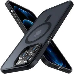 Meifigno Magic Mag Series Designed for iPhone 12 Pro Max Case, [Military Grade Protection & Compatible with MagSafe], Translucent Matte Back with Aluminum Alloy Keys for iPhone 12 Pro Max 6.7, Black