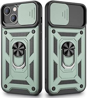 VEGO Compatible with iPhone 13 Kickstand Case, iPhone 13 Case with Slide Camera Cover, Built-in 360° Rotate Ring Stand Magnetic Cover Case for iPhone 13 6.1 inch 2021 - Green