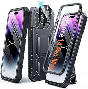 FNTCASE for iPhone 14-Pro-Max Phone Case : Built-in Kickstand - Heavy Duty Military Grade Protection Cover Shockproof TPU Shell Durable Rugged Full Protective Phonecase 6.7 inch - Black