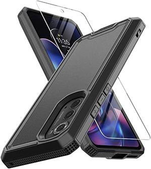 for Motorola Edge 2022 Case, Moto Edge 2022 Heavy Duty Case with Screen Protector, Military Grade Drop Proof Cover, Dual Layer Rugged Protective Shell (Black)