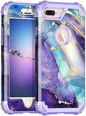 Rancase for iPhone 8 Plus CaseiPhone 7 Plus CaseThree Layer Heavy Duty Shockproof Protection Hard Plastic Bumper Soft Silicone Rubber Protective Case for Apple iPhone 8 Plus7 PlusPurple