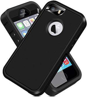 ACAGET iPhone SE 2016 Heavy Duty Protective Armor Shock-Absorbing Dual Layer Rubber TPU + PC Cover Non-Slip Bumper Phone Cases for iPhone 5S/5 Black