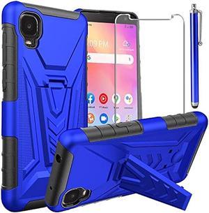 for Alcatel TCL A3TCL A30 Case with Tempered Glass Screen Protector Heavy Duty Protection Technology Builtin Kickstand Rugged Shockproof Protective Phone Case for Alcatel TCL A3 A509DL Blue