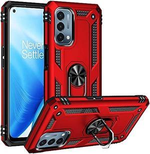 Military Grade Drop Impact for Oneplus Nord N200 5G Case Oneplus Nord N200 5G Case 360 Metal Rotating Ring Kickstand Holder Armor Heavy Duty Shockproof Case for Oneplus Nord N200 5G Phone Case Red