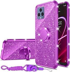 for TMobile Revvl 6 5G Case Not Revvl 6 Pro Case for TMobile T Phone 5GRevvl 6X Girls Women Glitter Cute Luxury Soft Silicone Clear Cover with Ring Stand Shockproof Protective Phone Case Purple