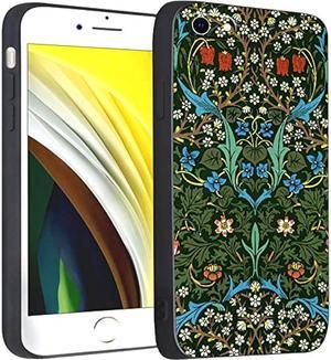 Compatible with iPhone SE (2020)Case/ SE (2022)Case/iPhone 7 case/iPhone 8 case Cute Art Silicone Case with Design for Women Green Blooming Flower with Screen Protector (Blackthorn by William Morris)