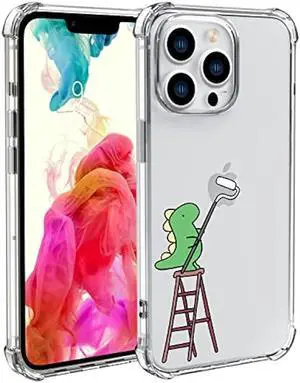 Wihytec Lovely Dinosaur Phone Case for iPhone 13 Dinosaur Ladder Case Cover Clear Phone Case w/Four Corner Reinforced Shockproof Girly Women Phone Cover Transparent with Cute Design