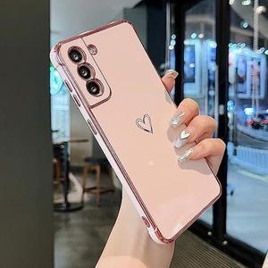 ZTOFERA Designed for Samsung Galaxy S21 Plus 5G Case,Cute Plating Edge Love Hearts Pattern with Camera Lens Protection Phone Cover for Girls Women,Pink