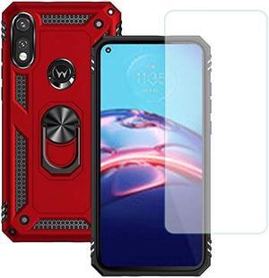 for Moto E Phone Case, Moto E Case with HD Screen Protector, Military Grade Protective Cases with Ring for Moto E 2020 (Red)