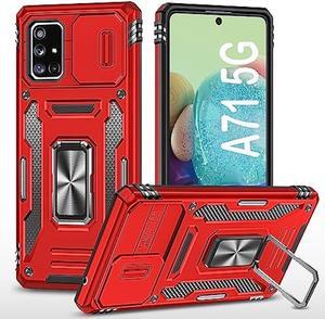 PASNEW Compatible with Samsung Galaxy A71 5G Case,Built-in 360° Rotate Ring Kickstand Camera Cover Slide Lens Heavy Duty Full Body Shockproof Protect A71 5G Phone Case Red