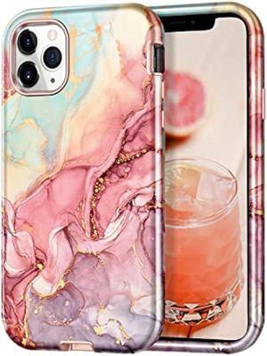 Btscase for iPhone 11 Pro Max Case 6.5 inch,Marble Pattern 3 in 1 Heavy Duty Shockproof Full Body Hard PC+Soft Silicone Drop Protective Women Girls Cover, Rose Gold