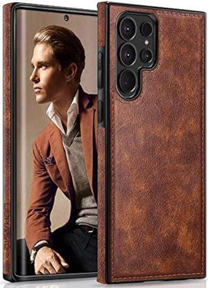 LOHASIC for Galaxy S23 Ultra Case, Premium Leather Luxury Business PU Non-Slip Grip Shockproof Bumper Full Body Protective Cover Phone Cases for Samsung Galaxy S23 Ultra 5G 6.8 inch - Brown