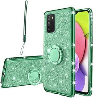 Kudini for Samsung Galaxy A03S Case Galaxy A03S Phone Case for Women Glitter Crystal Soft Clear TPU Luxury Bling Cute Protective Cover with Kickstand Strap for Samsung Galaxy A03S Glitter Green