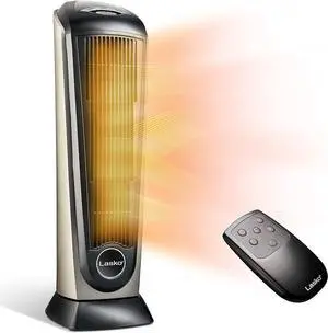 Lasko Oscillating Ceramic Tower Space Heater for Home with Adjustable Thermostat, Timer and Remote Control, 22.5 Inches, Grey/Black, 1500W, 751320