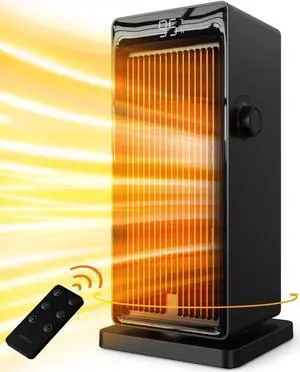 Space Heater, SANVINDER 1500W Portable Electric Heater for Bedroom, ECO Thermostat 90° Oscillating, 24 hours timer, Fast Heating, with Remote, Overheat Protection, LED Display for Office