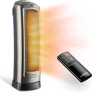 Lasko Oscillating Digital Ceramic Tower Heater for Home with Adjustable Thermostat, Timer and Remote Control, 23 Inches, 1500W, Silver, 755320, 8.5L x 7.25W x 23H, Silver