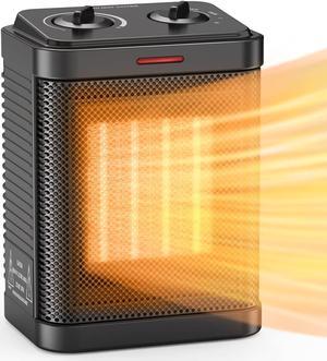 Space Heater for Indoor Use, 1500W PTC Ceramic Heater with Thermostat, Small Space Heater 2S Rapid Heating, 3 Modes, Electric Portable Heater with Safety Protection for Bedroom, Quiet Office