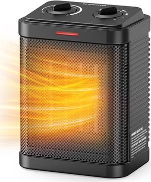 Small Space Heater for Indoor Use, 1500W/900W PTC Ceramic Space Heater with Thermostat, 3 Modes, Safety Quiet Heating, Multiple Protection, Portable Heater for Office Room Desk Use